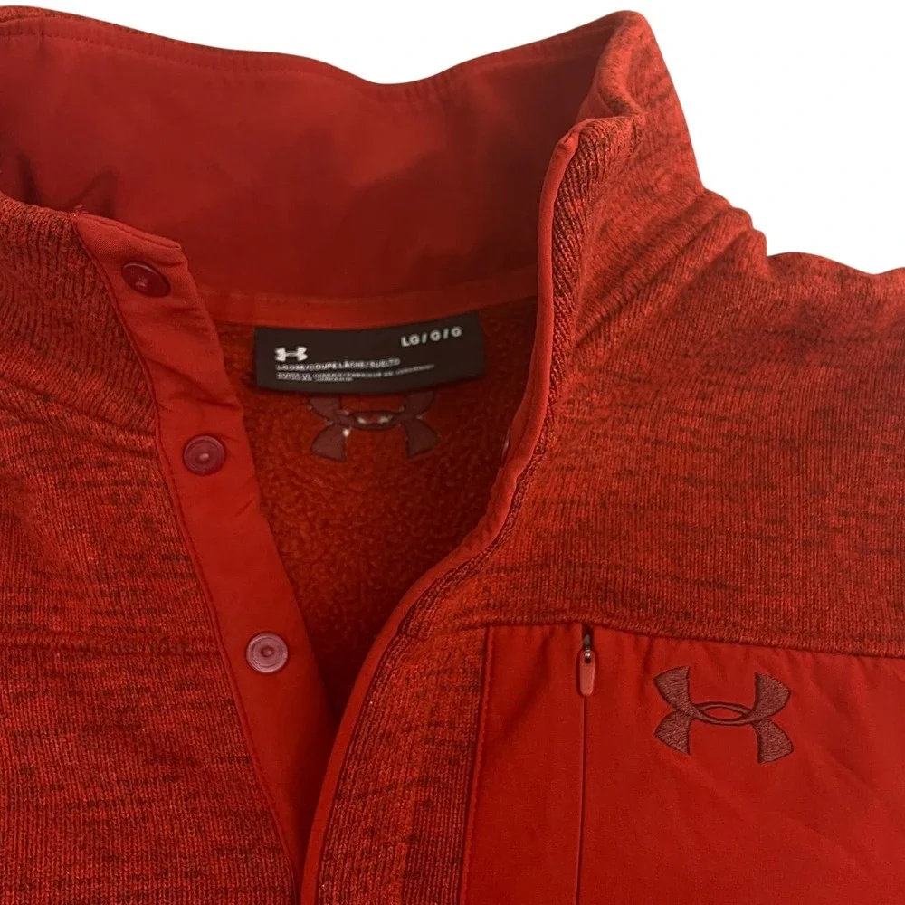 Under Armour Men's Red Heathered Specialist Henley 2.0 Sweater Large Loose Fit